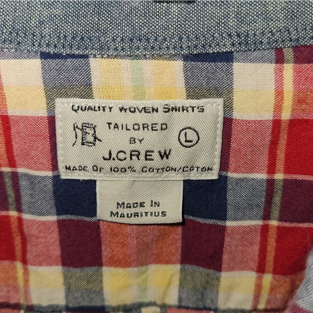 Tailored by J. Crew Men's Red Plaid Cotton Button Down Shirt - Picture 6 of 8